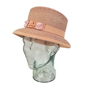 Alessandra Bacci Scarpellini Firenze PEACH Straw Hat MADE IN ITALY Flowers